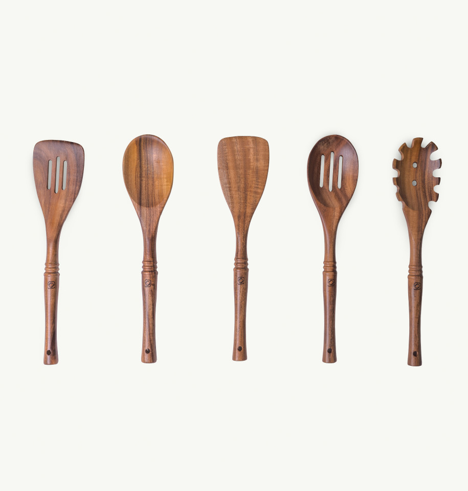 Utensili in legno teak, 5 pezzi