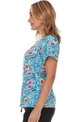 Don Clemente Loteria V-Neck Print Scrub Top