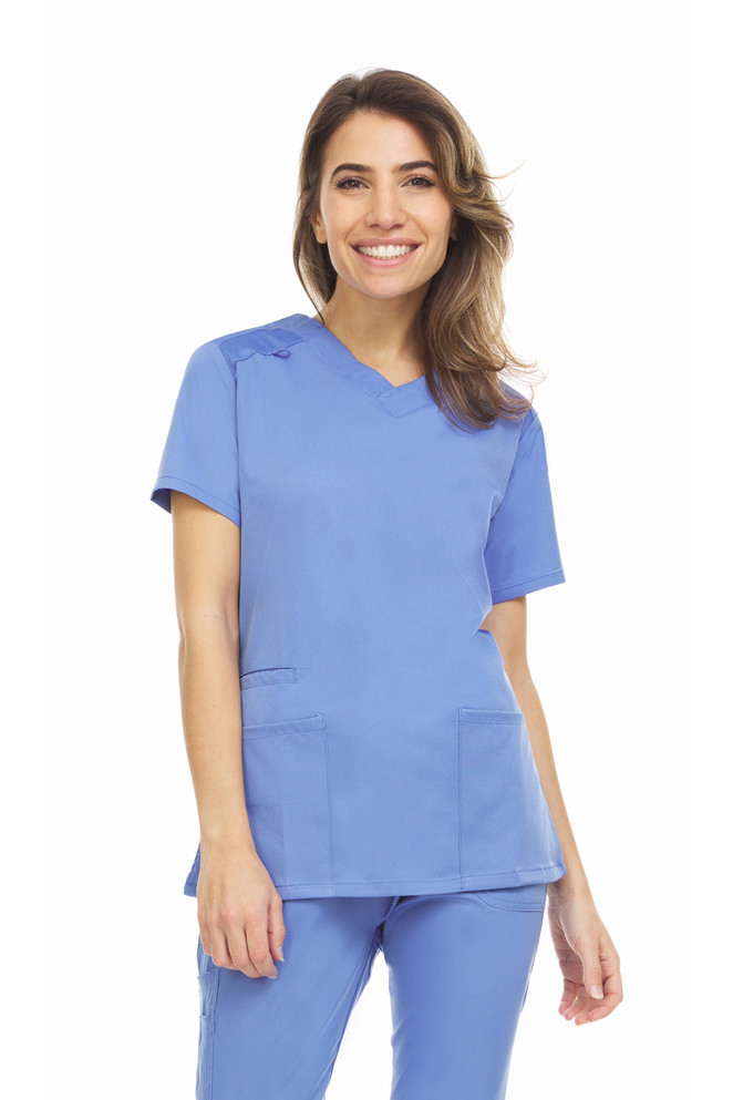 MediChic Scrubs Mesh Yoke V-Neck Scrub Top with Three Pockets