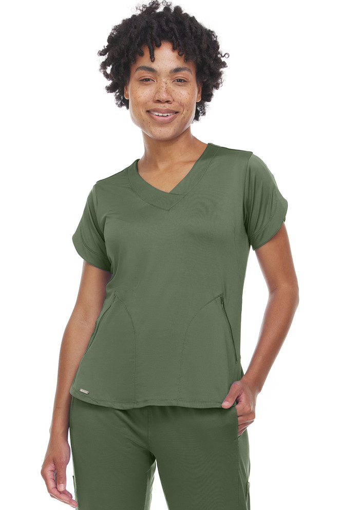 Action V Neck Hi-Lo Nylon Spandex Active Inspired Scrub Top