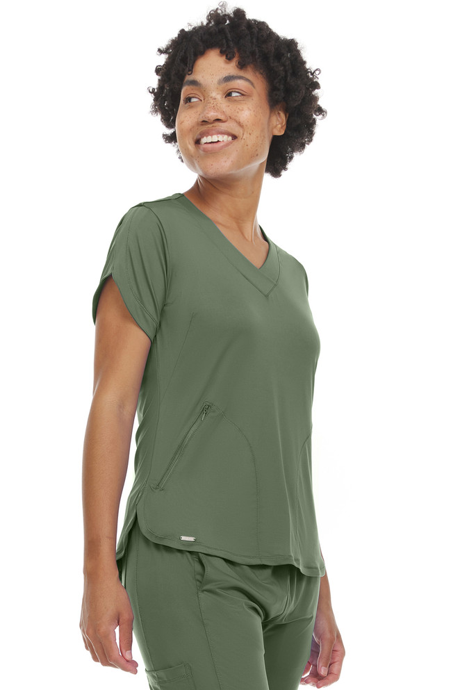 Action V Neck Hi-Lo Nylon Spandex Active Inspired Scrub Top