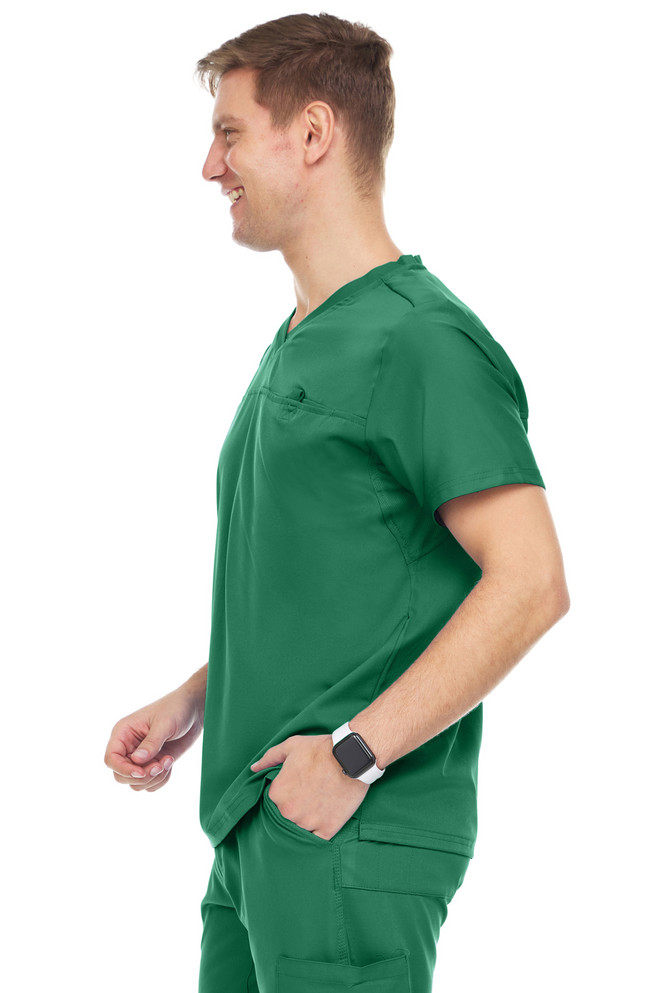 Medichic V-Neck Hi-Low Top with One Chest Pocket and Mesh Gusset