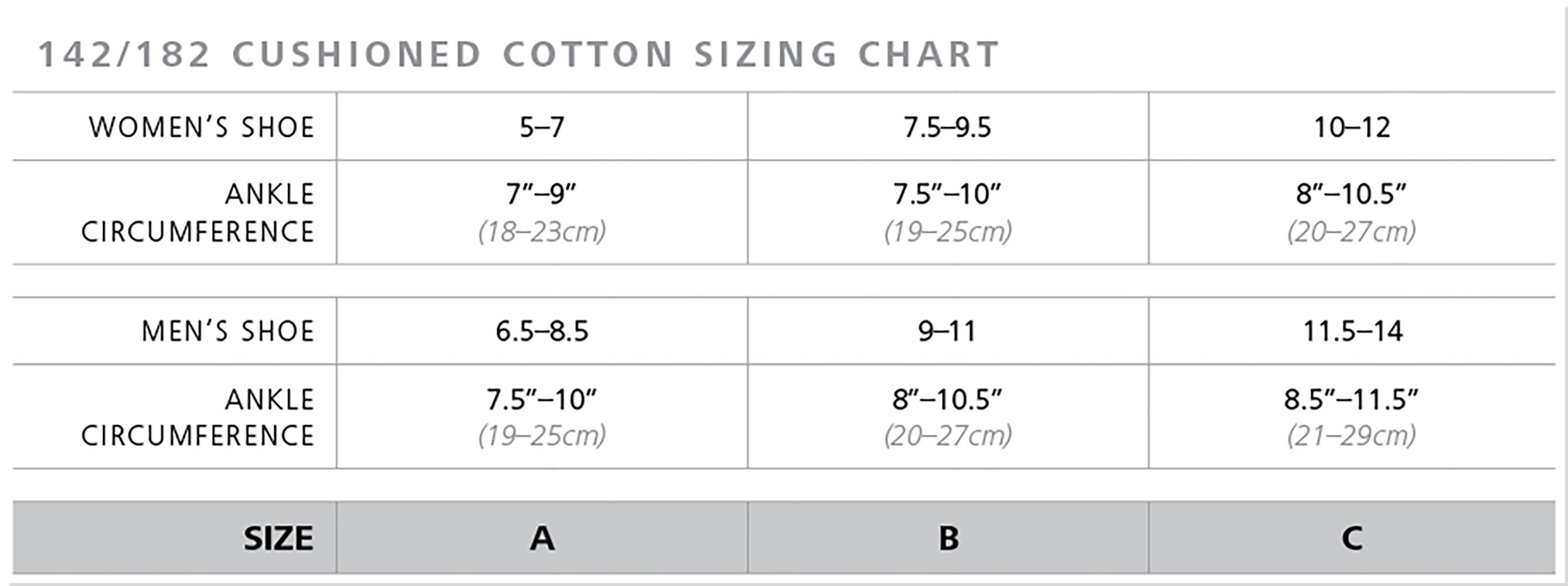 sigvaris 142c cushioned cotton size chart