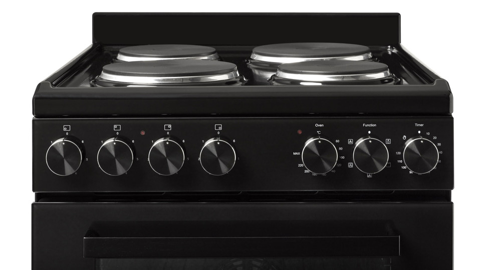 54cm Freestanding Electric Oven With Solid Cooktop - Black