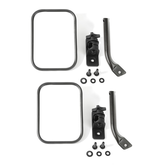 Rugged Ridge Stubby Trail Mirror Rect Angular Pair Text Black 11025.22