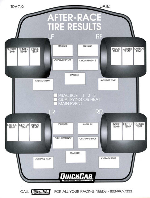 Quickcar Racing Products After Race Tire Set-Up Forms (50 Pk) 51-215