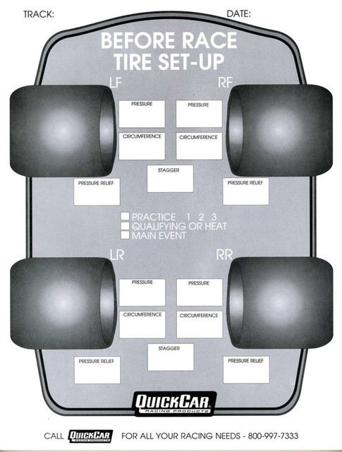 Quickcar Racing Products Before Race Tire Set-Up Forms (50 Pk) 51-210