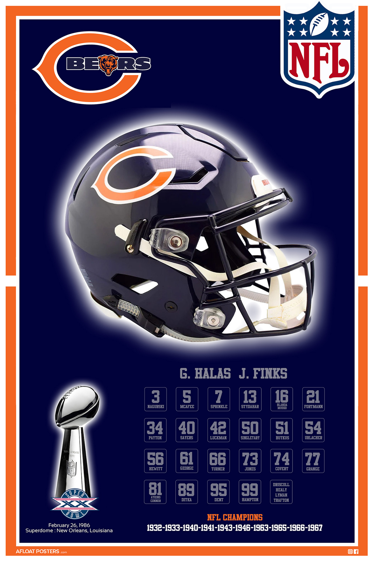 Chicago Bears Super Bowl Poster