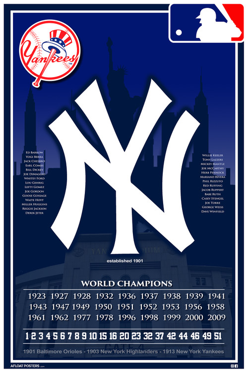 Yankees retired numbers vintage poster