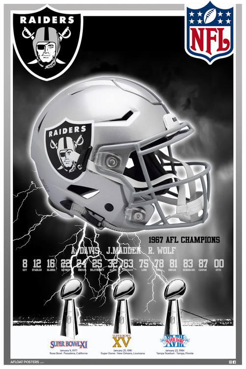 Oakland Los Angeles Las Vegas Raiders History of Victory Super Bowl –  Sports Poster Warehouse