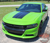 Front View of Green 2018 Dodge Charger Hemi Hood Stripes CHARGER 15 HOOD 2015-2020 2021 2022