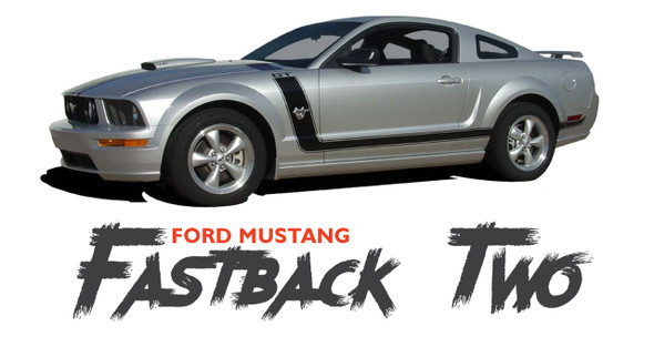 Ford Mustang FASTBACK TWO Boss Style Hood and Side Door Body Stripes Vinyl Graphics Decal Kit 2005 2006 2007 2008 2009