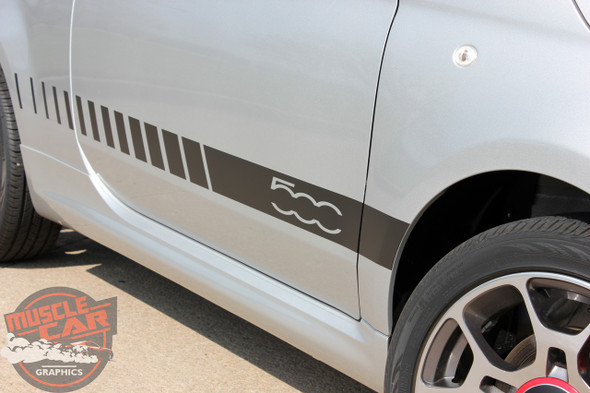 Fiat 500 SE5 ROCKER STROBES Lower Body Door Accent Abarth Vinyl Graphics Stripes Decals Kit for 2007-2018 Models