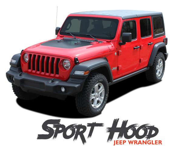 Jeep Wrangler SPORT Hood Blackout Center Vinyl Graphics Decal Stripe Kit for 2018-2026 Models