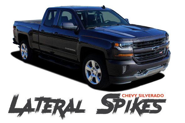 Chevy Silverado Hood Stripes LATERAL SPIKES Spears Accent Spikes Vinyl Graphic Decal Kit for 2016 2017 2018