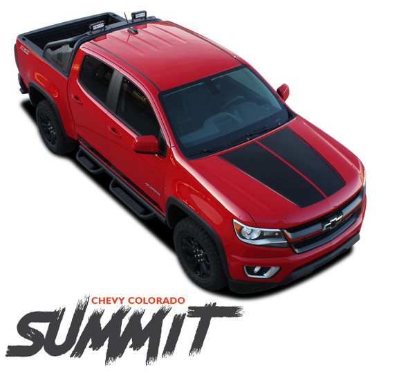 Chevy Colorado SUMMIT Hood Dual Racing Stripe Factory Style Hood Package Vinyl Graphic Decal Kit fits 2015 2016 2017 2018 2019 2020 2021 2022
