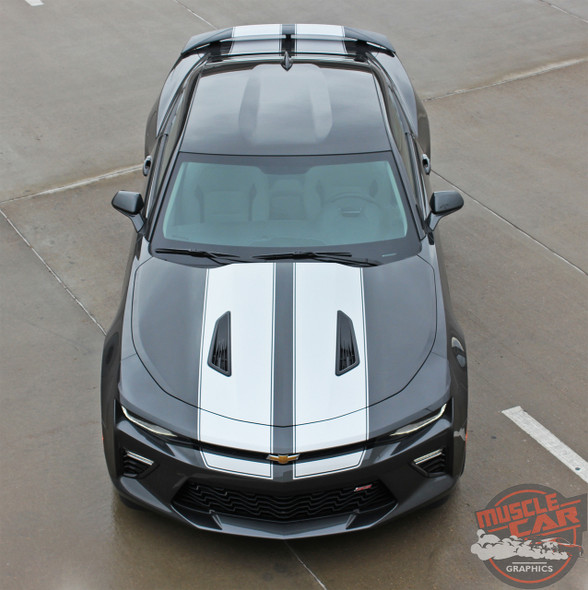 Front Top View of 2017 Chevy Camaro Racing Stripes CAM SPORT PIN 2016-2018