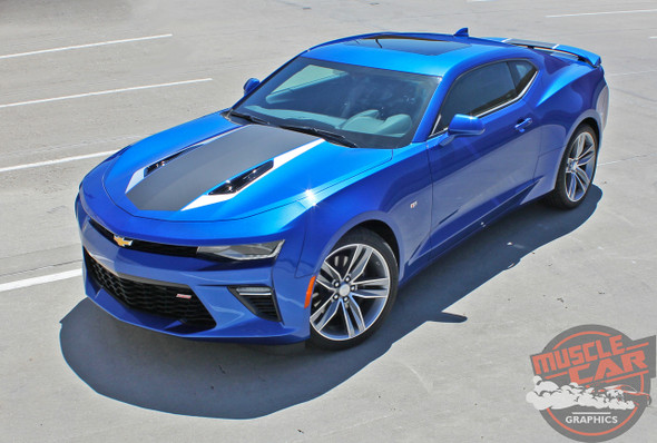 Front angle view of 2016 Chevy Camaro Center Hood Graphics 3M HERITAGE 2017-2018