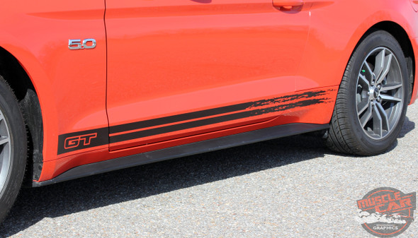Driver side View of 2017 Mustang GT Rocker Fading Stripes 15 BREAKUP 2015 2016 2017 Digital Print Vinyl