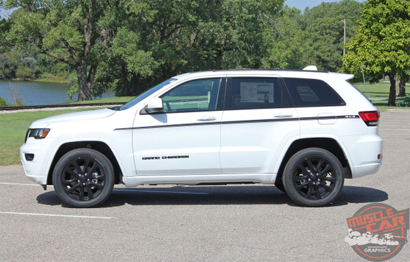 Side View of White 2019 Jeep Grand Cherokee Side Stripes PATHWAY 2011-2020 2021