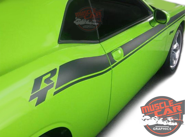 Side View of Green 2017 Dodge Challenger RT Stripes DUEL 15 2015-2019 2020 2021 2022