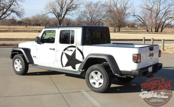 Side of White Gladiator ALPHA STAR SIDE : 2020 Jeep Gladiator Side Stripes Kit 2020-2026