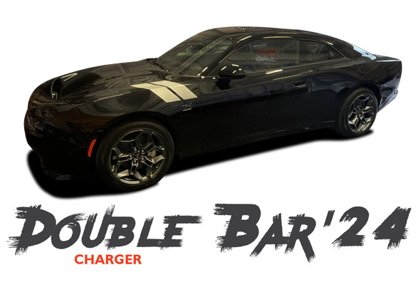Dodge Charger RECHARGE DOUBLE BAR 24 Hood to Fender Hash Marks Vinyl Graphic Decals Stripe Kit (2024-2026) (MCG-10102)
