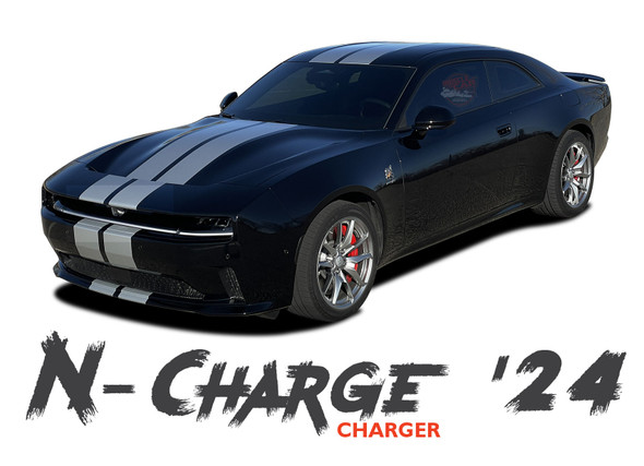 Dodge Charger EV Racing Stripes N-CHARGE R/T Scat Pack Rally Hood Vinyl Graphics Decals (2024-2026) (MCG-10097)