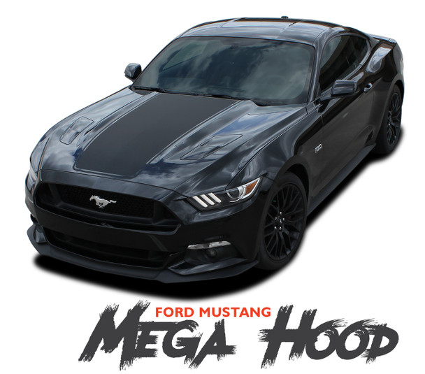 Ford Mustang MEGA HOOD Wide Center Hood Racing Rally Stripes Vinyl Graphics Decals Kit 2015 2016 2017