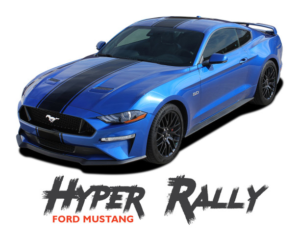 Ford Mustang Racing Stripes HYPER RALLY Center Hood Roof Trunk Racing Rally Stripes Vinyl Graphics Decals Kit 2018 2019 2020 2021 2022 2023
