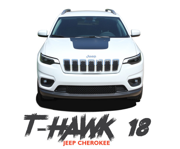 Jeep Cherokee T-HAWK WINGED Trailhawk Hood Center Blackout Vinyl Graphics Decal Stripe Kit for 2013 2014 2015 2016 2017 2018 2019 2020 2021 2022 2023 2024