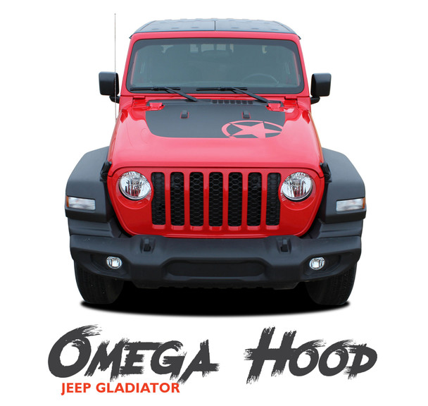 Jeep Gladiator OMEGA Hood Blackout Center Vinyl Graphics Decal Stripe Kit for 2020-2021 Models