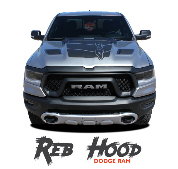Dodge Ram REB HOOD Stripes Rebel 1500 Decals Accent Vinyl Graphics Kit 2019, 2020, 2021, 2022 Models