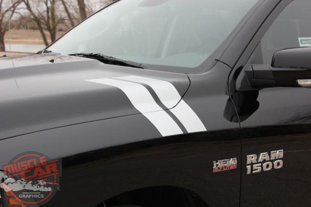 Front Side View of Black 2016 Dodge Ram 1500 Fender Decals DOUBLE BAR 2009-2015 2016 2017 2018