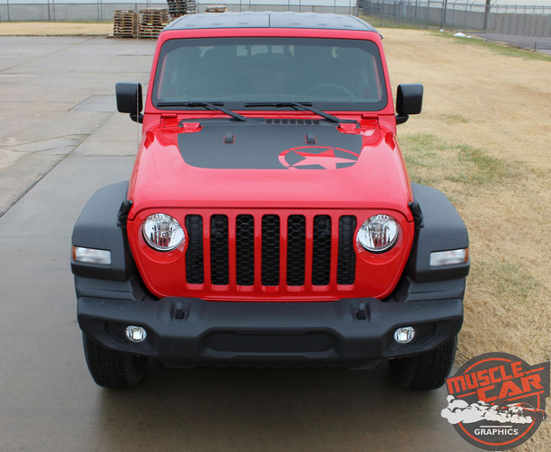 OMEGA HOOD : Jeep Gladiator Hood Decals with Star Vinyl Graphics Stripe Kit for 2020-2026