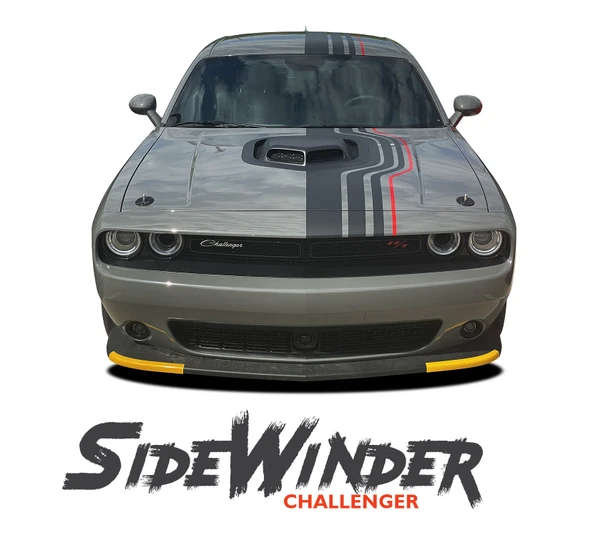 Dodge Challenger SIDEWINDER RED/BLACK Factory OE Style Offset Shaker Racing Stripes Vinyl Graphics Decals Kit (2015-2023) (MCG-9206-01)