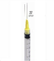 Irrigation Syringes, 3CC Syringe with 27 Gauge Tips, Yellow, Box of 100.