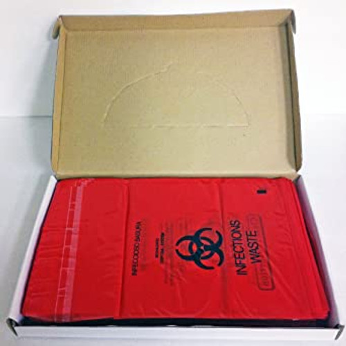 Biohazard Waste Bags Stick-On Red 9"W x 10"L (1.4gt) 200bx (Plasdent)