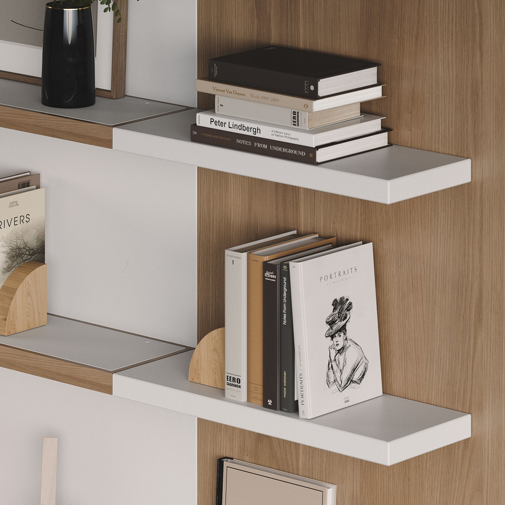 White painted alder floating shelf holding books