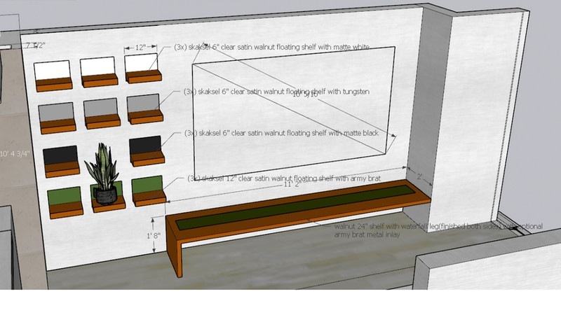 Planning in Sketchup for Skaksels and a bench below the big screen.