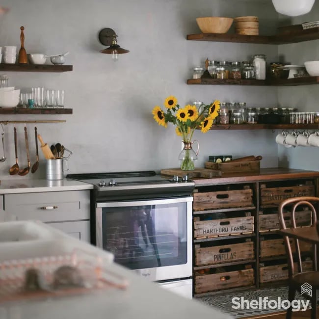 12 Ways to Style Floating Shelves - Minimal Floating Spice Rack / Rustic Pantry