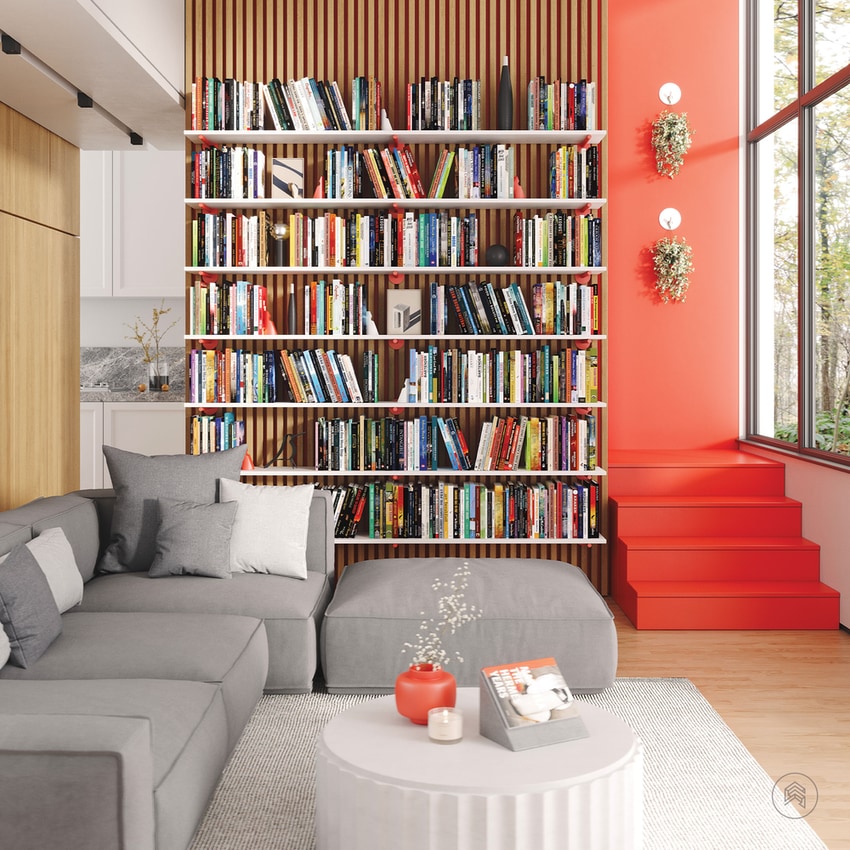 wall to wall floating bookshelves