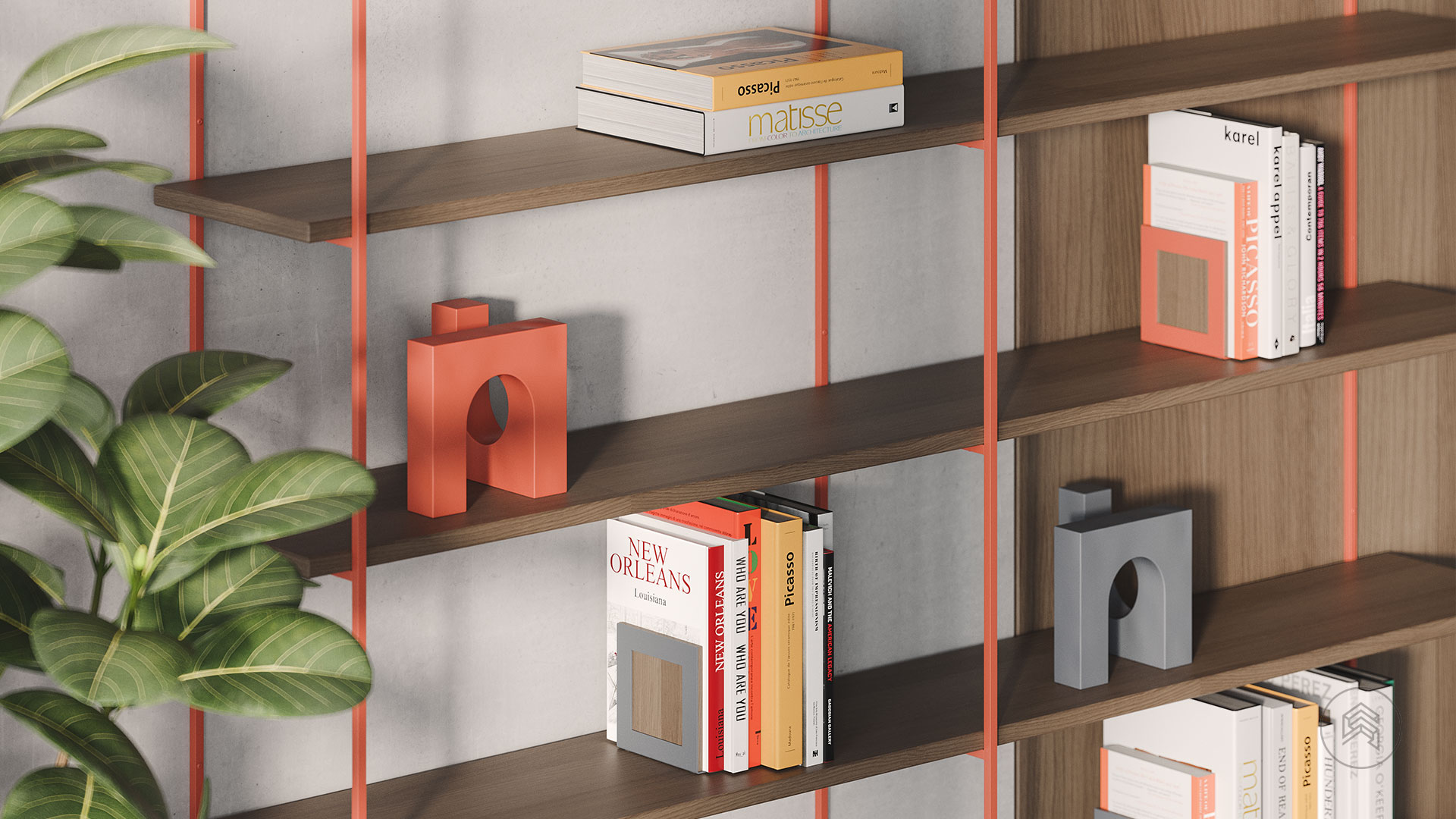 Verne Modular Wall Shelf & Ellie Bookends