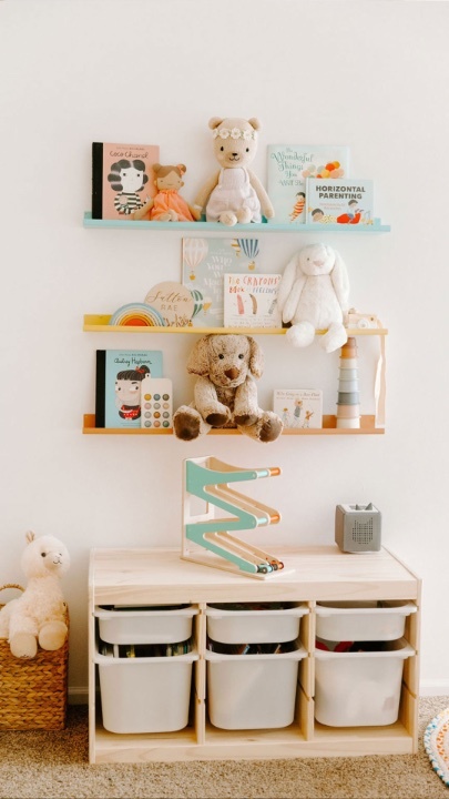 Fat Lippies and IKEA bins make accessible toy storage.