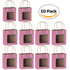 Hammont Pink Kraft Paper Bag with Window (10 Pack) - Food Storing Pouches with Handles, Gift Bags Having Transparent Window 7.75"x 6.25"x 3"