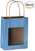 Hammont Blue Kraft Paper Bag with Window (10 Pack) - Food Storing Pouches with Handles, Gift Bags Having Transparent Window 7.75"x 6.25"x 3"