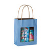 Hammont Blue Kraft Paper Bag with Window (10 Pack) - Food Storing Pouches with Handles, Gift Bags Having Transparent Window 7.75"x 6.25"x 3"