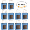 Hammont Blue Kraft Paper Bag with Window (10 Pack) - Food Storing Pouches with Handles, Gift Bags Having Transparent Window 7.75"x 6.25"x 3"