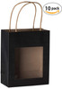 Hammont Black Kraft Paper Bag with Window (10 Pack) - Food Storing Pouches with Handles, Gift Bags Having Transparent Window 7.75"x 6.25"x 3"