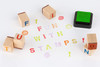 Moore: Premium Wooden Alphabet Stamp Set - 34 piece set of Uppercase Letters Stamps With 4 Color Ink Pads.